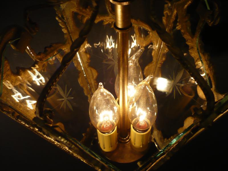 スペイン製小型真鍮ペンダントライト（切り子（カット）ガラスペンダント照明）ランタン玄関照明　LCH 0688（3）