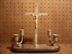Italian silver crucifix stand with candle holder 4