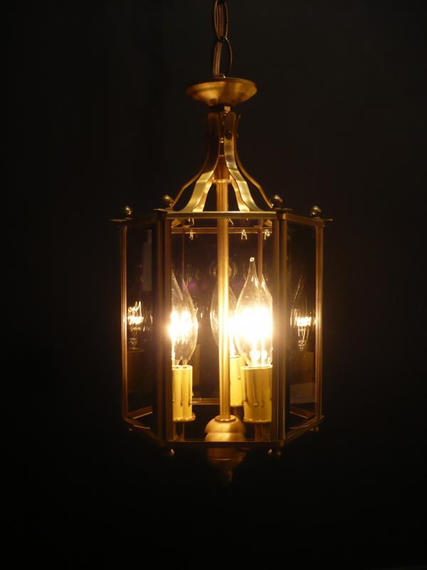 Italian brass & smoke glass lantern 3灯
