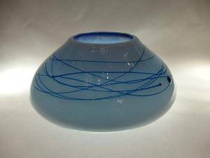 Murano white & blue lined art glass bowl