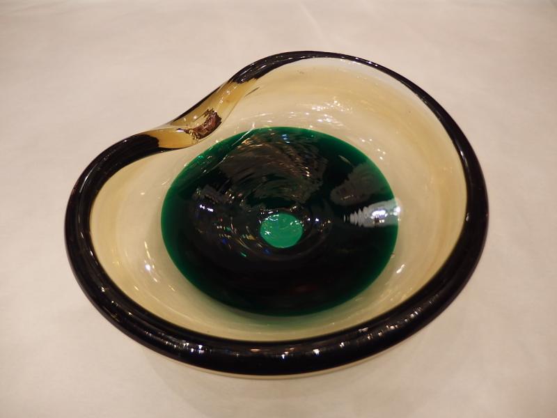 Large Murano yellow & green art glass bowl