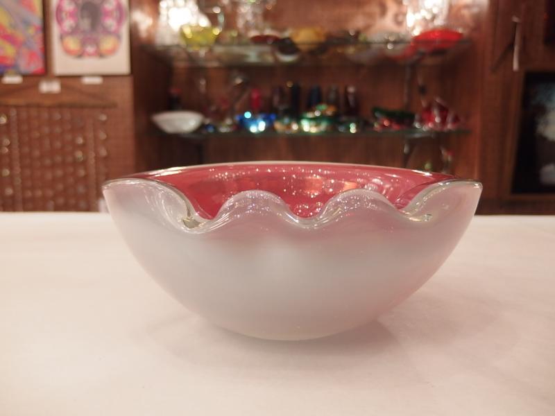 イタリアムラノガラスオブジェ　ヴィンテージ　アートガラス  ピンク×オパールセン　灰皿　USM 1319（3）