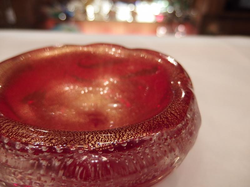 イタリアムラノガラスオブジェ　ヴィンテージアートガラス　気泡入り　赤×金　USM 1332（3）