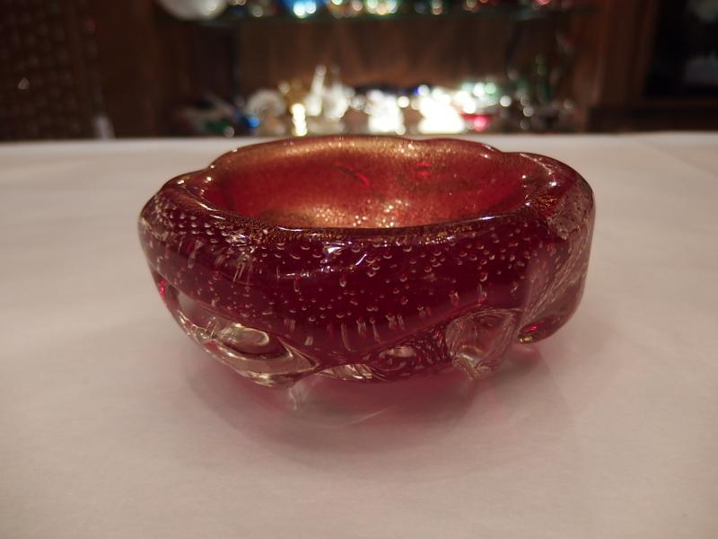 イタリアムラノガラスオブジェ　ヴィンテージアートガラス　気泡入り　赤×金　USM 1332（7）