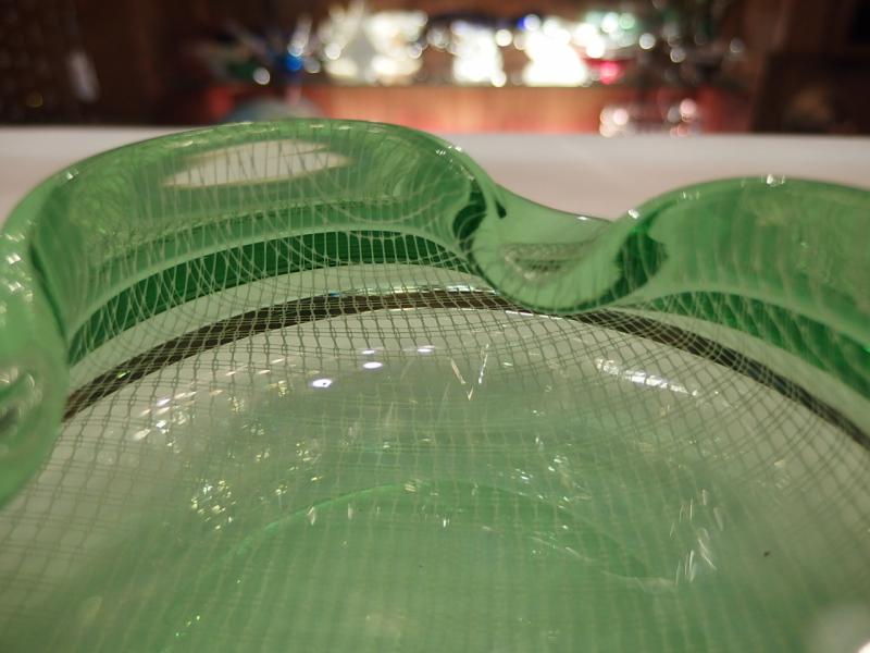 イタリアムラノガラスオブジェ　ヴィンテージアートガラス灰皿　緑のレース模様　USM 1345（4）