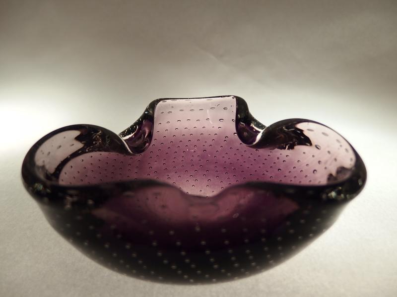 イタリアムラノガラスオブジェ　ヴィンテージアートガラス灰皿　気泡入り　紫　USM 1390（4）