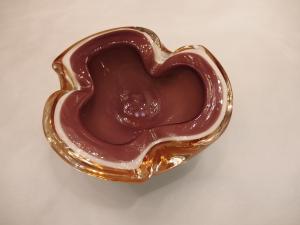 Murano amber & purple & white art glass bowl