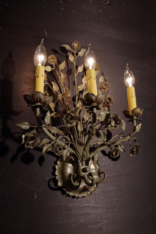 フランス製お花壁ブラケット照明、オリーブ色フラワーウォールランプ、ライト　LCB 0354（4）