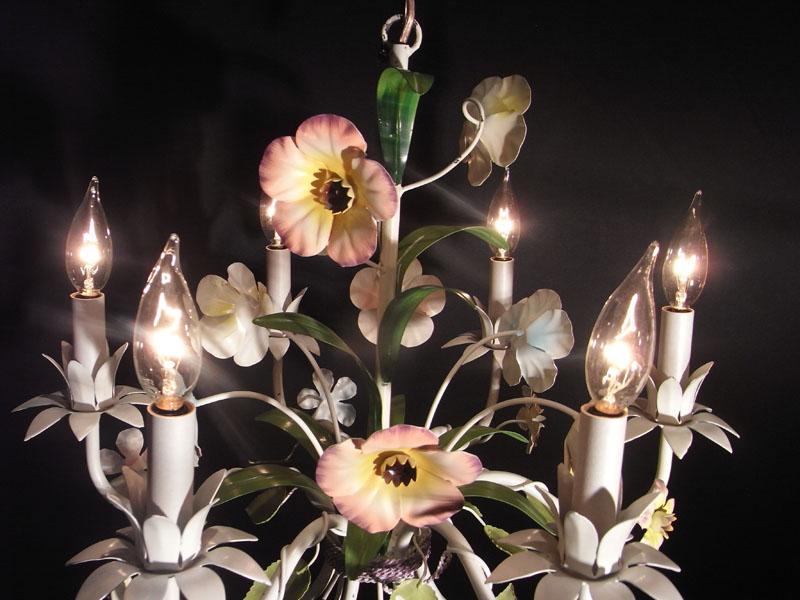 リビング照明、イタリア製フラワーシャンデリア、花付きシャンデリア、白塗りアイアンシャンデリア　LCH 0989（6）