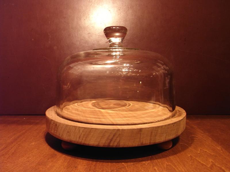 glass cake dome & wood base