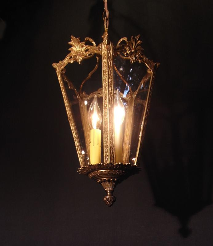 スペイン製小型真鍮ペンダントライト、ガラスランタンペンダント照明、玄関照明　LCH 1032（4）