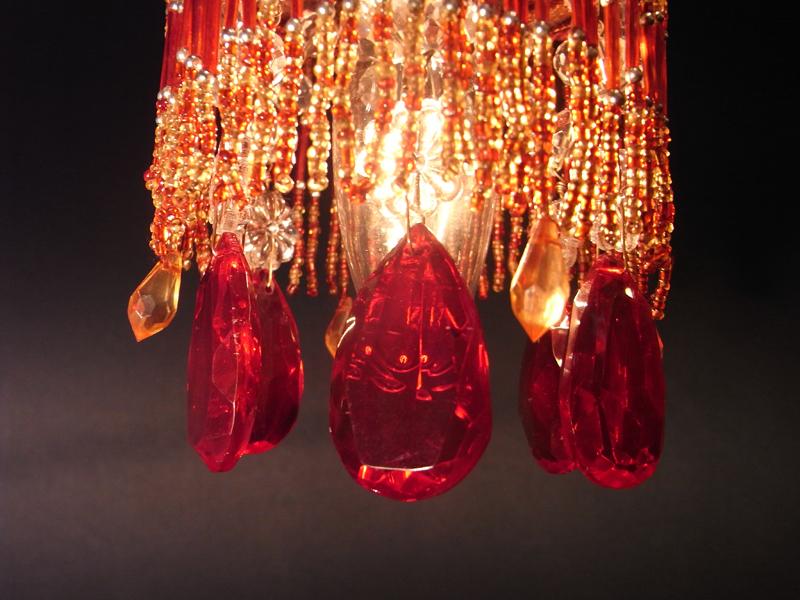 赤クリスタルガラスペンダントライト、小ぶりレッドガラスシャンデリア、玄関照明　BCH 0110（6）