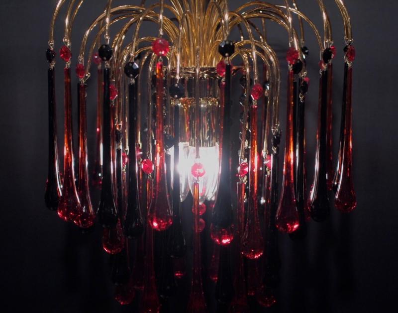 イタリア製赤黒ムラノガラスシャンデリア（ブラックガラスシャンデリア）インテリア照明　LCH 1134（4）