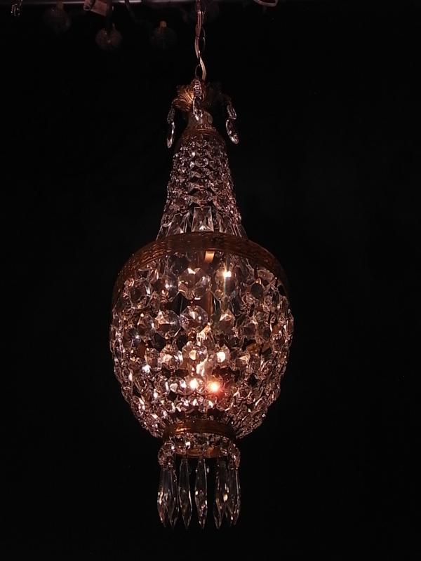フランス製小型真鍮シャンデリア（エンパイア洋梨型クリスタルガラスビーズシャンデリア）インテリア照明　LCH 1149（2）