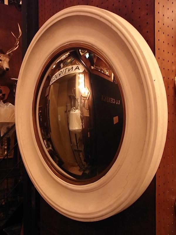 イタリア製インテリア壁掛け鏡、アンティークホワイトミラー、魚眼ウォールミラー　LCK 0586（2）