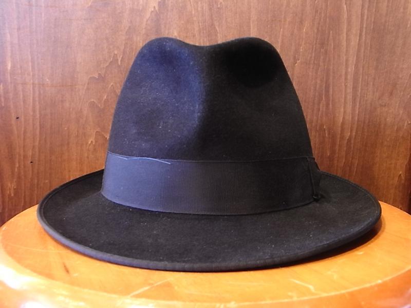 ビンテージ黒フェルト帽子　中折れ帽　リボン付きソフトハット　BCM 0318（2）