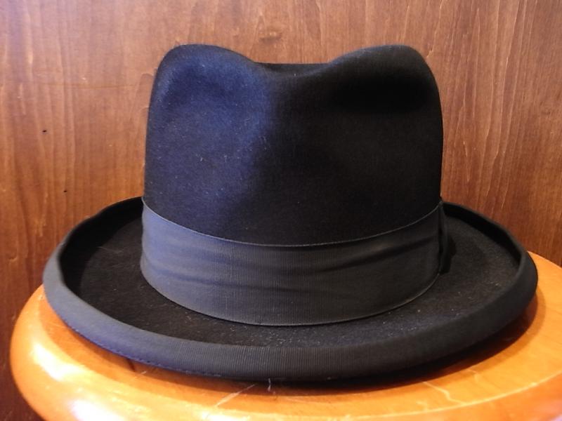ビンテージ黒フェルト帽子　中折れ帽　リボン付きソフトハット　BCM 0320（2）