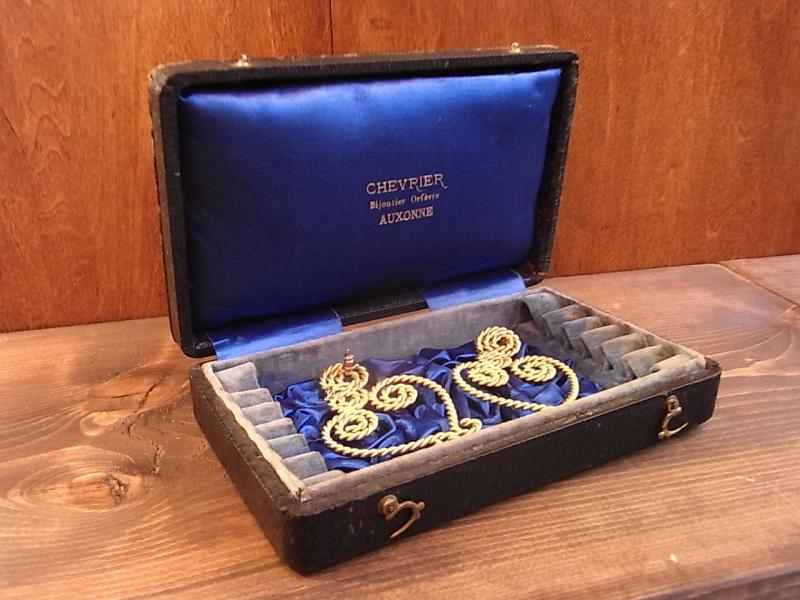フランス製青系ジュエリーケース、ビンテージ宝石ケース、ブルーベルベット宝石箱、ジュエリーディスプレイ、かわいいジュエリーケース　BCM 0335（3）