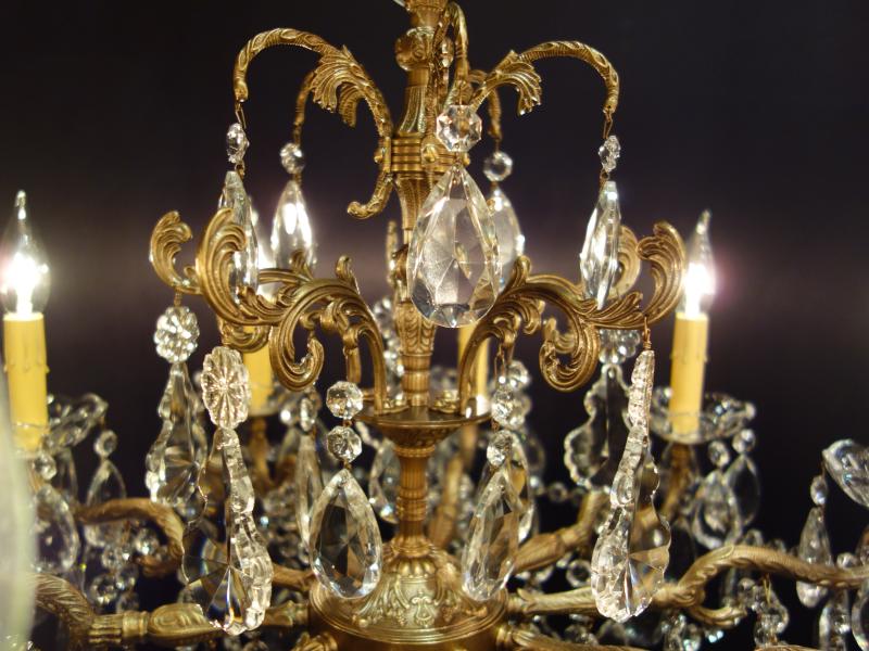 シャンデリア　アンティーク・ヴィンテージ　LCH 1239　Spanish brass & crystal chandelier 10灯（6）