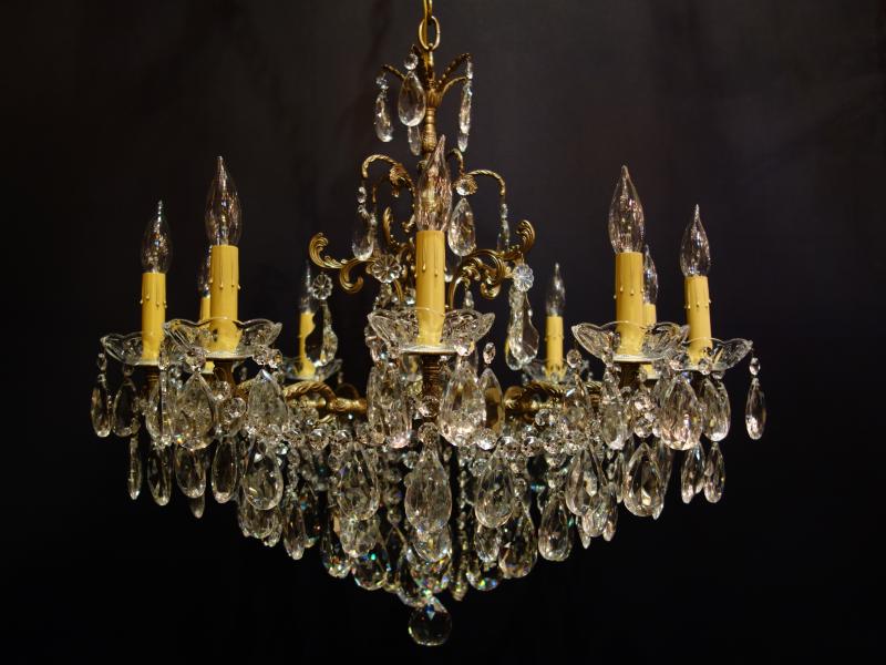シャンデリア　アンティーク・ヴィンテージ　LCH 1239　Spanish brass & crystal chandelier 10灯（7）