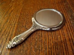 French mini silver hand mirror