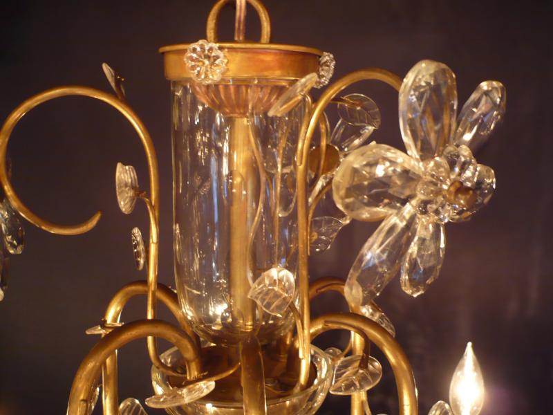 フランス製大型真鍮シャンデリア　（お花葉っぱガラスビーズ）インテリア照明　LCH 0642（4）
