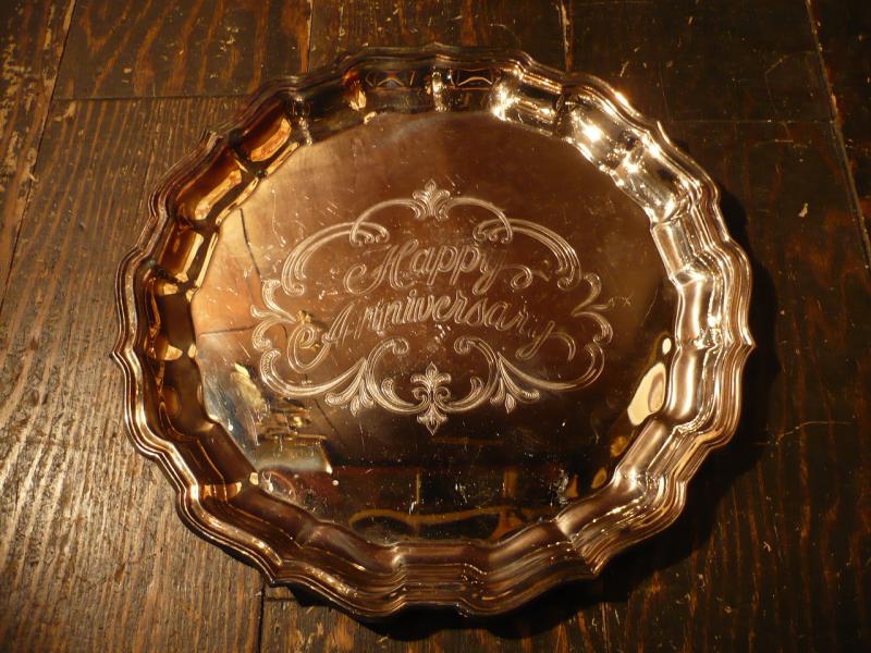 silver ”Happy Anniversary” tray