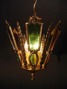 Spanish brass & colored glass 3灯