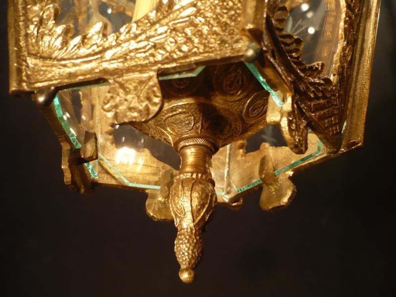 スペイン製小型真鍮ペンダントライト（切り子（カット）ガラスペンダント照明）ランタン玄関照明　LCH 0688（5）
