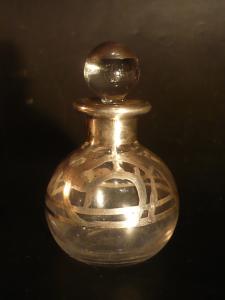 French silver overlay glass perfume bottle