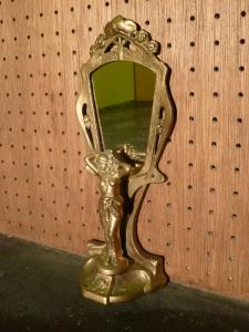 Italian brass lady stand mirror