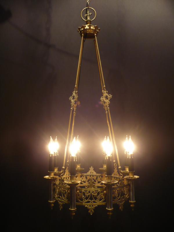French Gothic old brass ring chandelier 8灯
