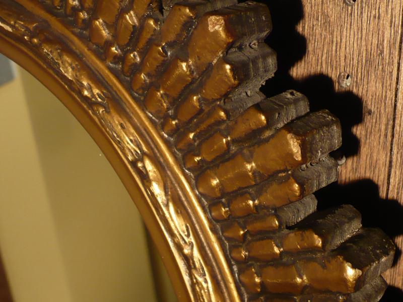 イタリア製木壁掛けミラー　サンバースト、円形インテリア鏡、ウッド（木）アンティークミラー　LCK 0404（4）