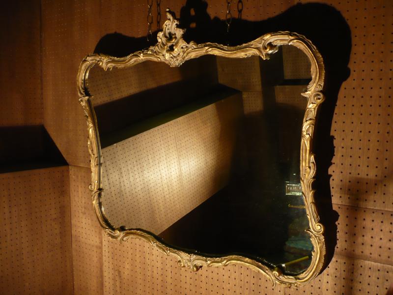 イタリア製木ウォールミラー、大型インテリア鏡、ウッド（木