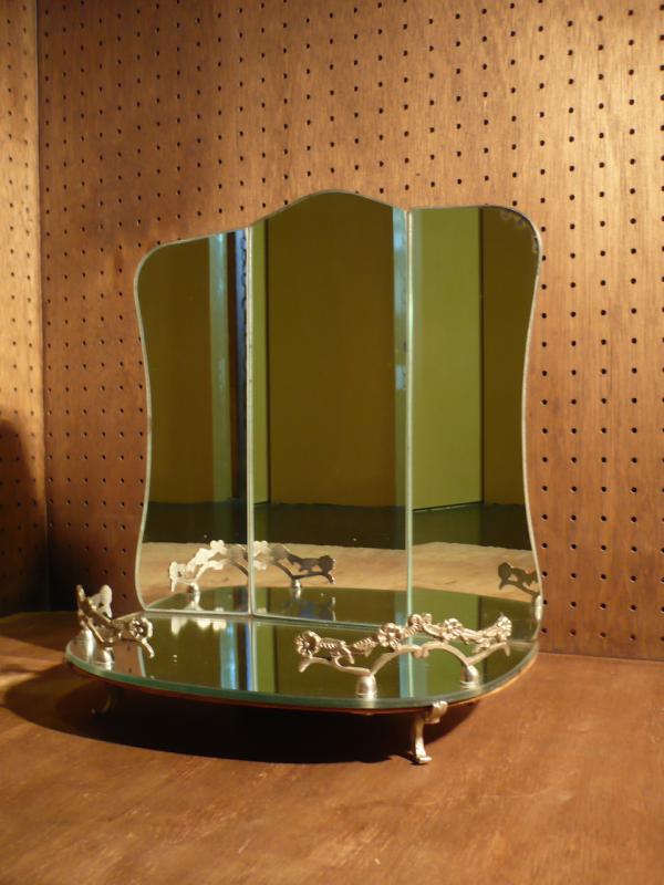 イタリア製ヴィンテージ三面鏡 インテリア置き型卓上ミラースタンド 