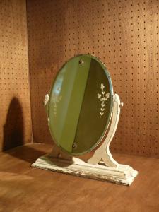 white beveled mirror stand