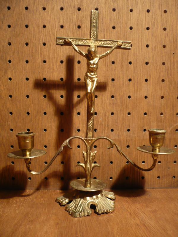 Italian brass crucifix stand with candle holder 2