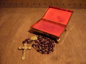 Italian glass beads rosary with brass case