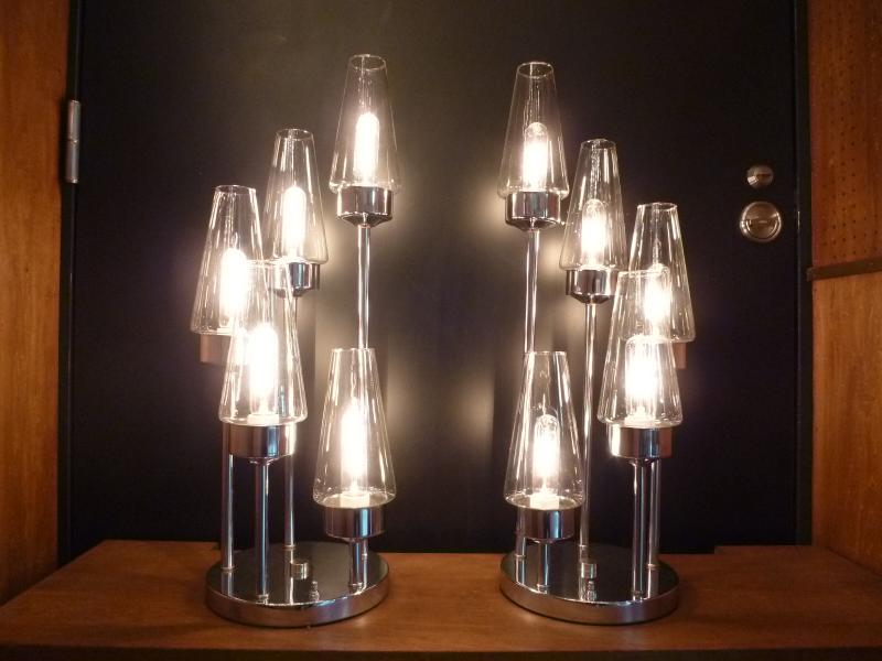 Italian glass & chrome lamp 5灯(pair)
