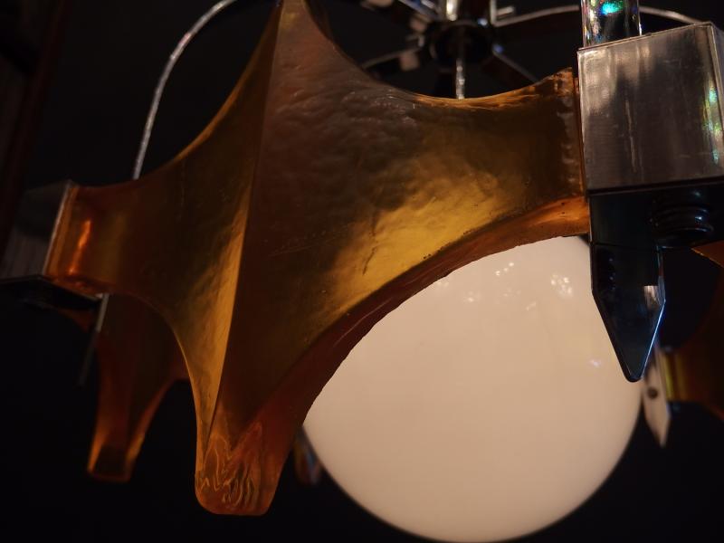 ペンダントライト アンティーク・ヴィンテージ USH 1062 Orange acrylic & chrome brutalist pendant 1灯(5)