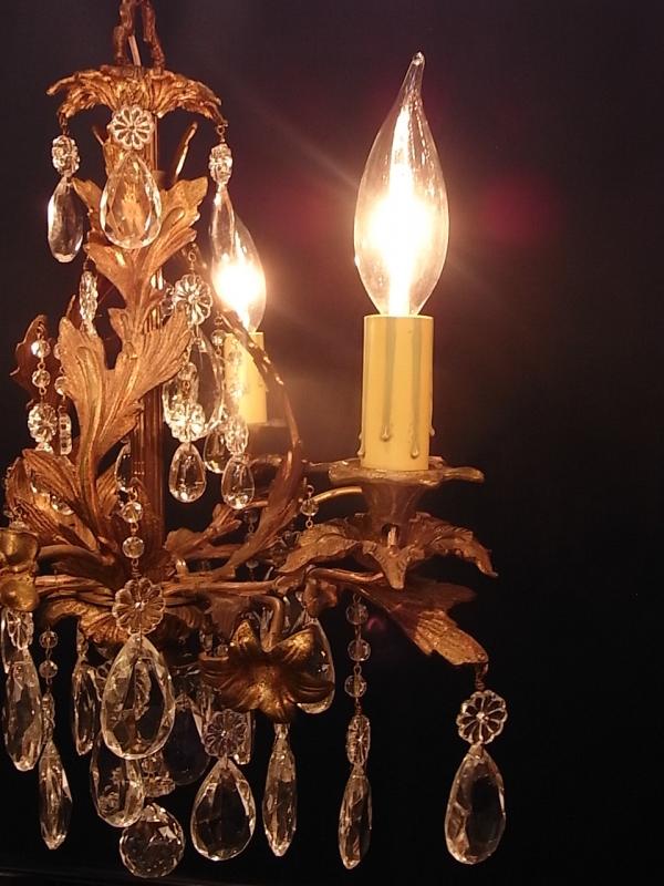 インテリア照明、玄関照明、アンティークフランスシャンデリア、真鍮小型シャンデリア、お花フラワー小さいシャンデリア　LCH 0877（3）