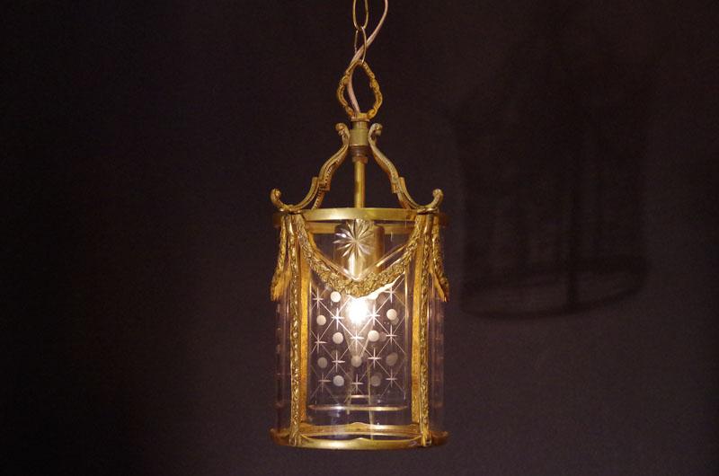 French brass garland & cut glass lantern lamp 1灯