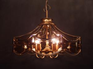 Vintage curve amber glass chandelier 5灯