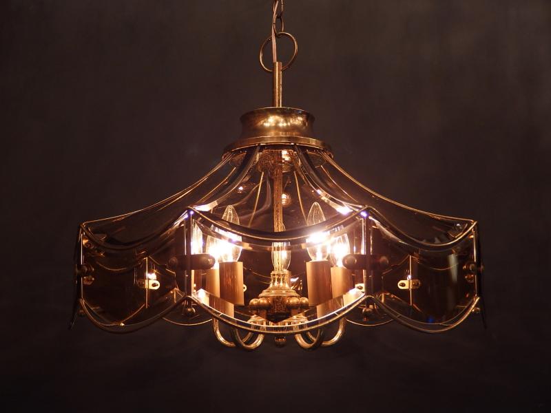 Vintage curve amber glass chandelier 5灯