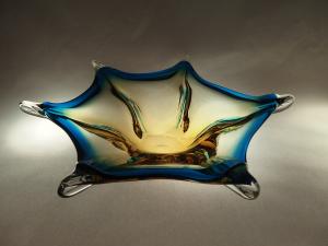 Murano blue & yellow art glass saucer