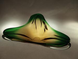Murano green & amber art glass bowl