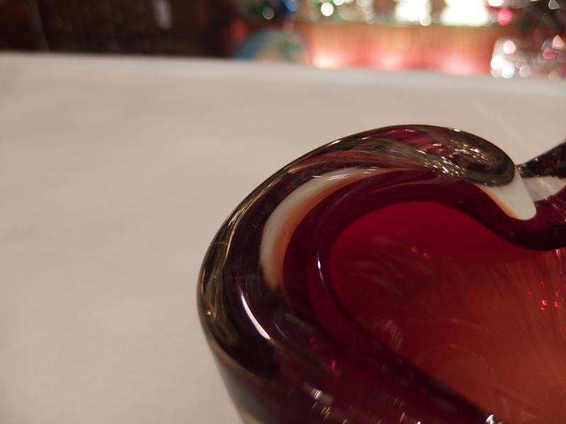イタリアムラノガラスオブジェ　ヴィンテージ　アートガラス  赤×アンバー　灰皿　USM 1317（3）