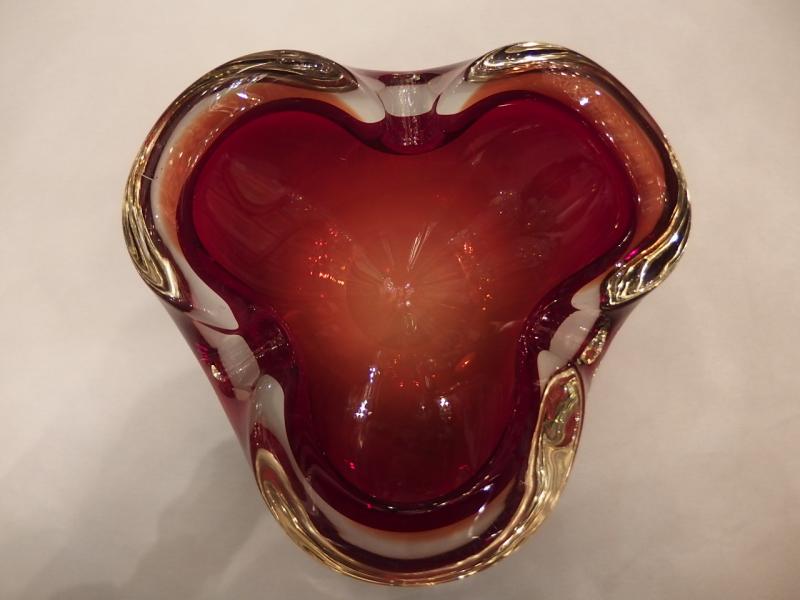 イタリアムラノガラスオブジェ　ヴィンテージ　アートガラス  赤×アンバー　灰皿　USM 1317（4）