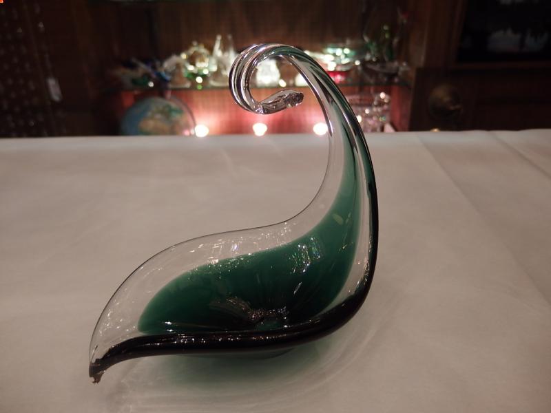 イタリアムラノガラスオブジェ　ヴィンテージ　アートガラス　クリアー×緑　USM 1326（1）