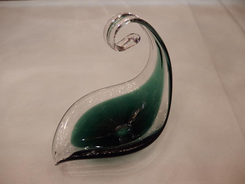 イタリアムラノガラスオブジェ　ヴィンテージ　アートガラス　クリアー×緑　USM 1326（2）